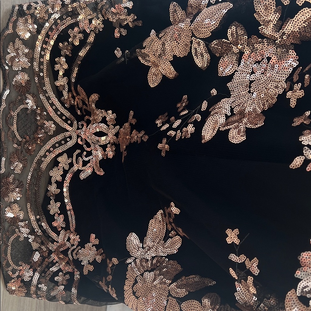 Black Dress with Gold Floral Sequin Design - Picture 2 of 2